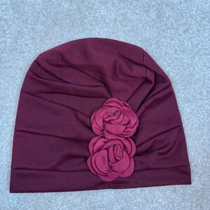 Elegant Red Turban Headwrap with Double Rose Embellishment NEW